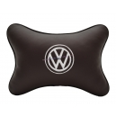 Подушка на подголовник экокожа Coffee (белая) VW