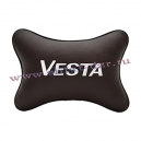 Подушка на подголовник экокожа Coffee c логотипом автомобиля LADA Vesta