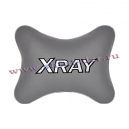 Подушка на подголовник экокожа L.Grey c логотипом автомобиля LADA XRAY